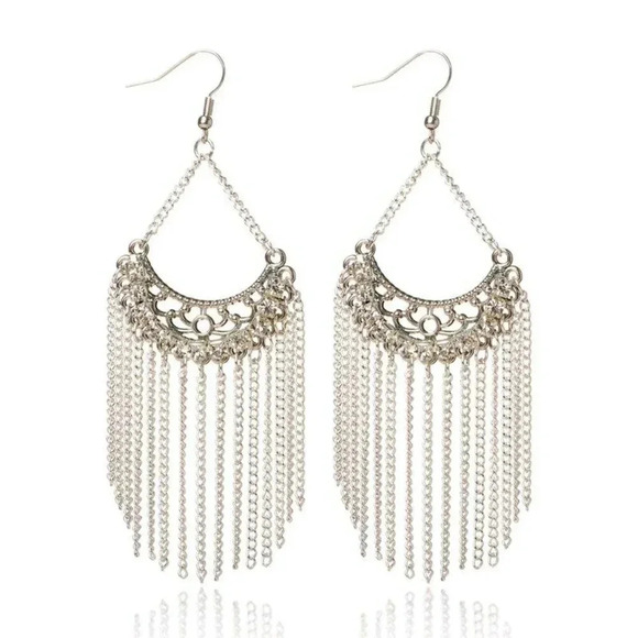 Swarovski Crystal Long Earrings with Silver Chain - Picture 1 of 5